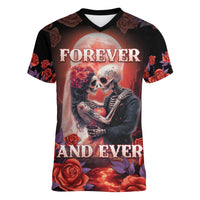 Personalised Day of Dead Couple Sugar Skull Women V-Neck T-Shirt Forever and Ever! LT05 - Wonder Print Shop
