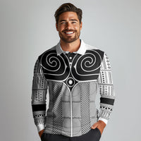 Japan Long Sleeve Polo Shirt Jomon Tattoo Inspiration White