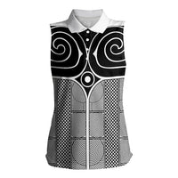 Japan Women Sleeveless Polo Shirt Jomon Tattoo Inspiration White