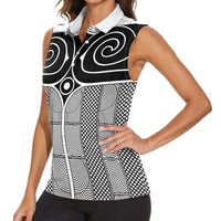 Japan Women Sleeveless Polo Shirt Jomon Tattoo Inspiration White