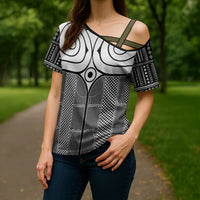 Japan Cross Shoulder Shirt Jomon Tattoo Inspiration Black