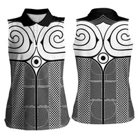 Japan Women Sleeveless Polo Shirt Jomon Tattoo Inspiration Black