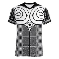Japan Women V-Neck T-Shirt Jomon Tattoo Inspiration Black