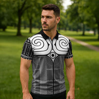 Japan Zipper Polo Shirt Jomon Tattoo Inspiration Black