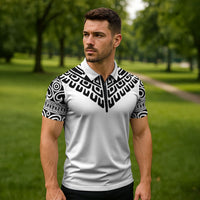 Japan Indigenous Jomon Tattoo Inspiration Zipper Polo Shirt White Version