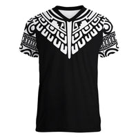 Japan Indigenous Jomon Tattoo Inspiration Women V-Neck T-Shirt Black Version