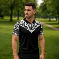 Japan Indigenous Jomon Tattoo Inspiration Zipper Polo Shirt Black Version