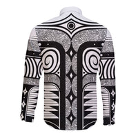 Japanese Indigenous Long Sleeve Button Shirt Jomon Tribal Inspired White