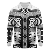 Japanese Indigenous Long Sleeve Polo Shirt Jomon Tribal Inspired White