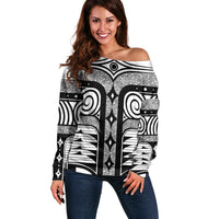 Japanese Indigenous Off Shoulder Sweater Jomon Tribal Inspired White