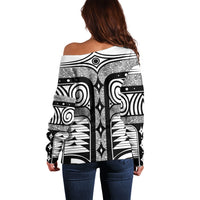 Japanese Indigenous Off Shoulder Sweater Jomon Tribal Inspired White