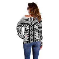 Japanese Indigenous Off Shoulder Sweater Jomon Tribal Inspired White