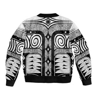 Japanese Indigenous Sleeve Zip Bomber Jacket Jomon Tribal Inspired White