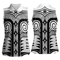 Japanese Indigenous Women Sleeveless Polo Shirt Jomon Tribal Inspired White