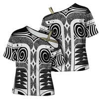 Japanese Indigenous Cross Shoulder Shirt Jomon Tribal Inspired Black