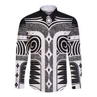 Japanese Indigenous Long Sleeve Button Shirt Jomon Tribal Inspired Black