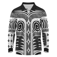 Japanese Indigenous Long Sleeve Polo Shirt Jomon Tribal Inspired Black