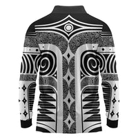 Japanese Indigenous Long Sleeve Polo Shirt Jomon Tribal Inspired Black