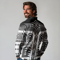 Japanese Indigenous Long Sleeve Polo Shirt Jomon Tribal Inspired Black