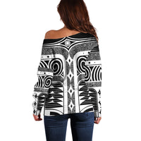 Japanese Indigenous Off Shoulder Sweater Jomon Tribal Inspired Black
