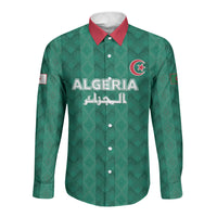 Custom Algeria Football 2026 Long Sleeve Button Shirt Algerian Geometric Patterns