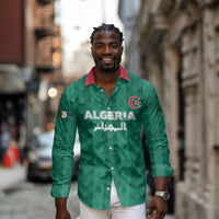 Custom Algeria Football 2026 Long Sleeve Button Shirt Algerian Geometric Patterns