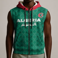 Custom Algeria Football 2026 Sleeveless Zip Hoodie Algerian Geometric Patterns