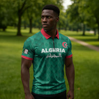 Custom Algeria Football 2026 Zipper Polo Shirt Algerian Geometric Patterns