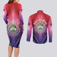 Belize 44th Independence Anniversary Couples Matching Long Sleeve Bodycon Dress and Long Sleeve Button Shirt Stronger Together Rising Forever - Wonder Print Shop