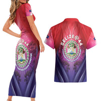 Belize 44th Independence Anniversary Couples Matching Short Sleeve Bodycon Dress and Hawaiian Shirt Stronger Together Rising Forever - Wonder Print Shop
