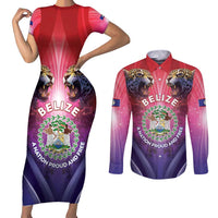 Belize 44th Independence Anniversary Couples Matching Short Sleeve Bodycon Dress and Long Sleeve Button Shirt Stronger Together Rising Forever - Wonder Print Shop