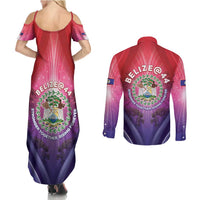 Belize 44th Independence Anniversary Couples Matching Summer Maxi Dress and Long Sleeve Button Shirt Stronger Together Rising Forever - Wonder Print Shop