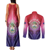 Belize 44th Independence Anniversary Couples Matching Tank Maxi Dress and Long Sleeve Button Shirt Stronger Together Rising Forever - Wonder Print Shop
