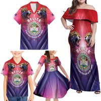 Belize 44th Independence Anniversary Family Matching Off Shoulder Maxi Dress and Hawaiian Shirt Stronger Together Rising Forever - Wonder Print Shop