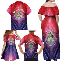 Belize 44th Independence Anniversary Family Matching Off Shoulder Maxi Dress and Hawaiian Shirt Stronger Together Rising Forever - Wonder Print Shop