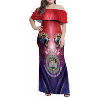 Belize 44th Independence Anniversary Family Matching Off Shoulder Maxi Dress and Hawaiian Shirt Stronger Together Rising Forever - Wonder Print Shop