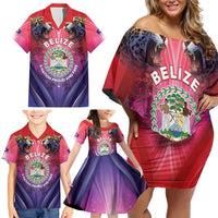 Belize 44th Independence Anniversary Family Matching Off Shoulder Short Dress and Hawaiian Shirt Stronger Together Rising Forever - Wonder Print Shop