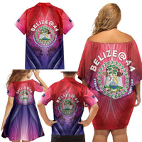 Belize 44th Independence Anniversary Family Matching Off Shoulder Short Dress and Hawaiian Shirt Stronger Together Rising Forever - Wonder Print Shop