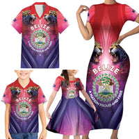 Belize 44th Independence Anniversary Family Matching Short Sleeve Bodycon Dress and Hawaiian Shirt Stronger Together Rising Forever - Wonder Print Shop