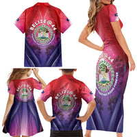 Belize 44th Independence Anniversary Family Matching Short Sleeve Bodycon Dress and Hawaiian Shirt Stronger Together Rising Forever - Wonder Print Shop