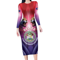 Belize 44th Independence Anniversary Long Sleeve Bodycon Dress Stronger Together Rising Forever - Wonder Print Shop