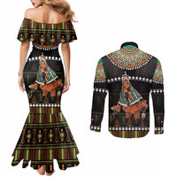 Ivory Coast Festival Of Masks Couples Matching Mermaid Dress and Long Sleeve Button Shirt Traditional Zaouli Dance