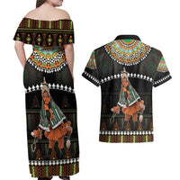 Ivory Coast Festival Of Masks Couples Matching Off Shoulder Maxi Dress and Hawaiian Shirt Traditional Zaouli Dance LT05 - Wonder Print Shop