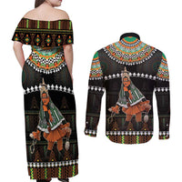 Ivory Coast Festival Of Masks Couples Matching Off Shoulder Maxi Dress and Long Sleeve Button Shirt Traditional Zaouli Dance LT05 - Wonder Print Shop