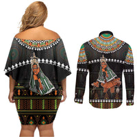 Ivory Coast Festival Of Masks Couples Matching Off Shoulder Short Dress and Long Sleeve Button Shirt Traditional Zaouli Dance LT05 - Wonder Print Shop