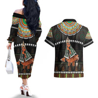 Ivory Coast Festival Of Masks Couples Matching Off The Shoulder Long Sleeve Dress and Hawaiian Shirt Traditional Zaouli Dance LT05 - Wonder Print Shop