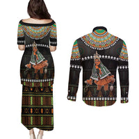 Ivory Coast Festival Of Masks Couples Matching Puletasi and Long Sleeve Button Shirt Traditional Zaouli Dance LT05 - Wonder Print Shop