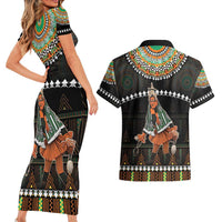 Ivory Coast Festival Of Masks Couples Matching Short Sleeve Bodycon Dress and Hawaiian Shirt Traditional Zaouli Dance LT05 - Wonder Print Shop