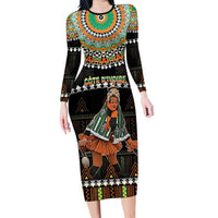 Ivory Coast Festival Of Masks Family Matching Long Sleeve Bodycon Dress and Hawaiian Shirt Traditional Zaouli Dance LT05 - Wonder Print Shop