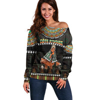 Ivory Coast Festival Of Masks Off Shoulder Sweater Traditional Zaouli Dance LT05 - Wonder Print Shop